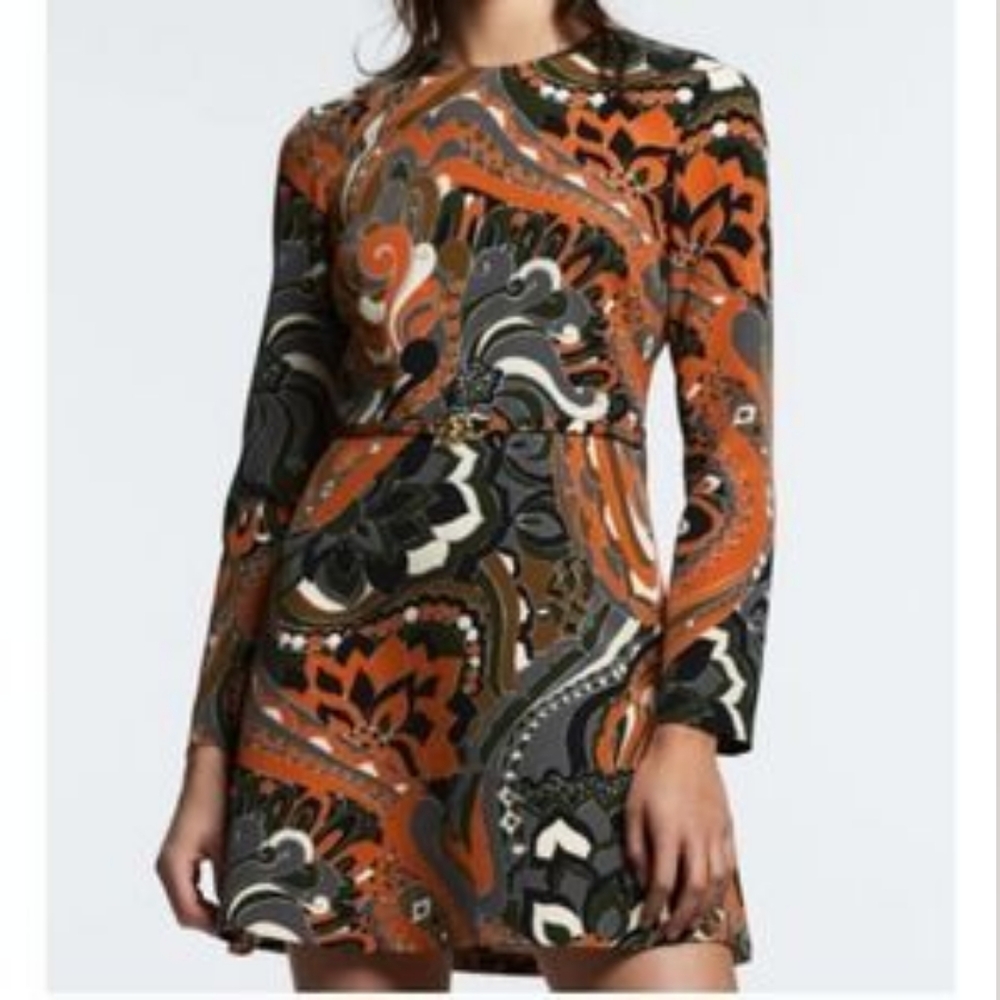 Zara Printed Long Sleeve  A line Mini Dress M